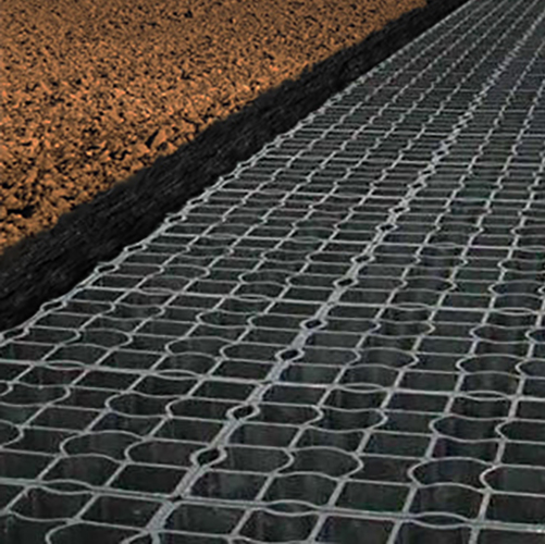 gravel grid on top of geotextile membrane