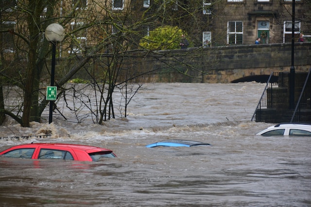 A flooded street in Bradford