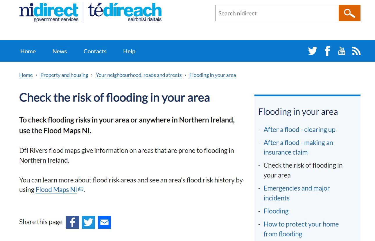 Flood risk area assessment in Northern Ireland