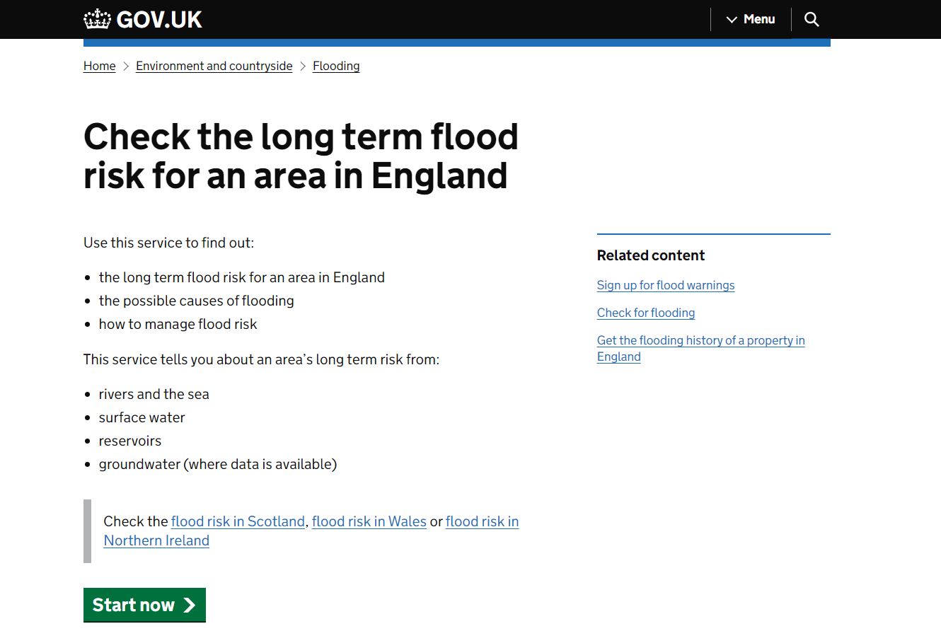 Flood risk area assessment in England