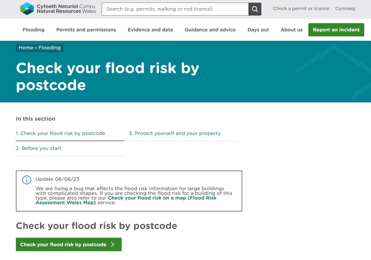 Flood risk area assessment in Wales
