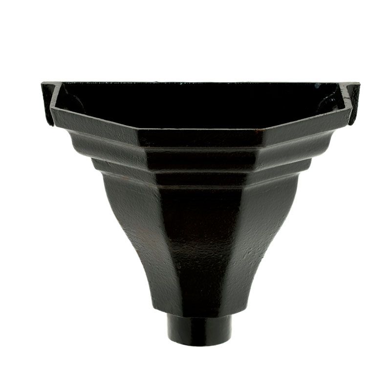 Cast Iron Hopper Head Large Flatback 65mm Black Finish Drainage