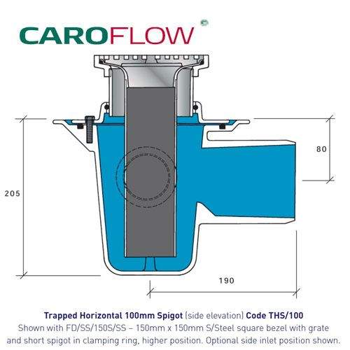 Aluminum Floor Drain Body Trapped Horizontal Spigot 100mm Drainage