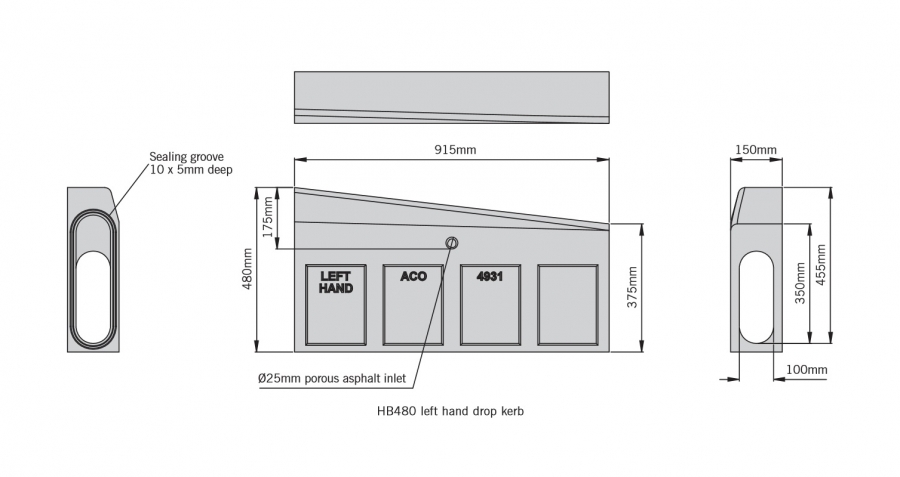 ACO KerbDrain HB480 Half Battered Left Hand Drop Kerb Unit - 915mm ...